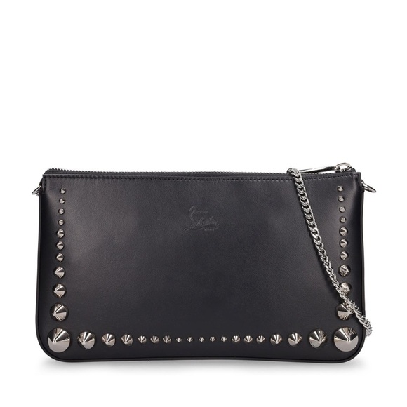 CHRISTIAN LOUBOUTIN Mini Loubila Paris Leather Studded Bag In Black/Silver